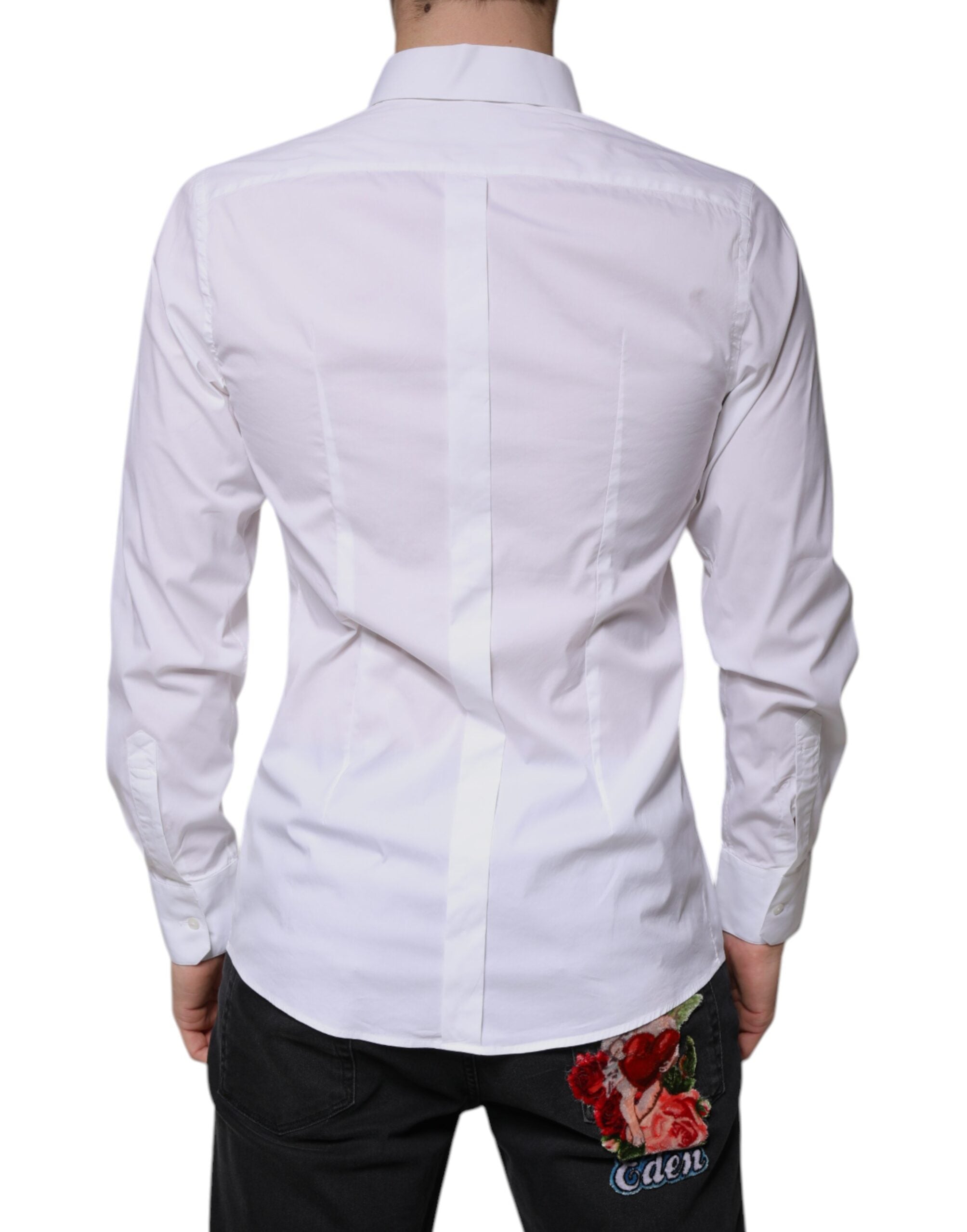Dolce & Gabbana White cotton shirt with long sleeves GOLD